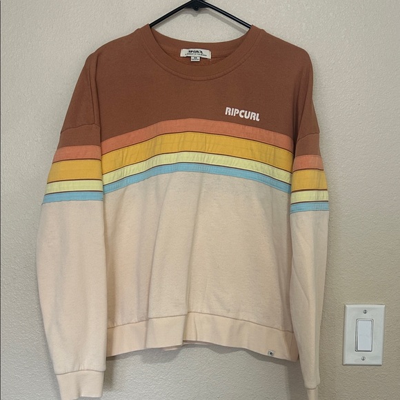 Rip Curl Women's retro Brown and Cream Striped Crewneck Sweatshirt - Picture 1 of 2